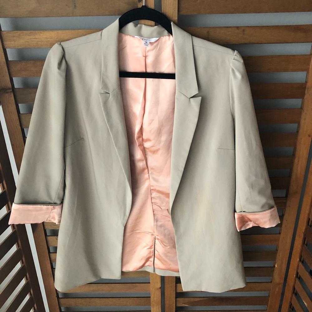 Beige Blazer with Peachy Pink Cuffs